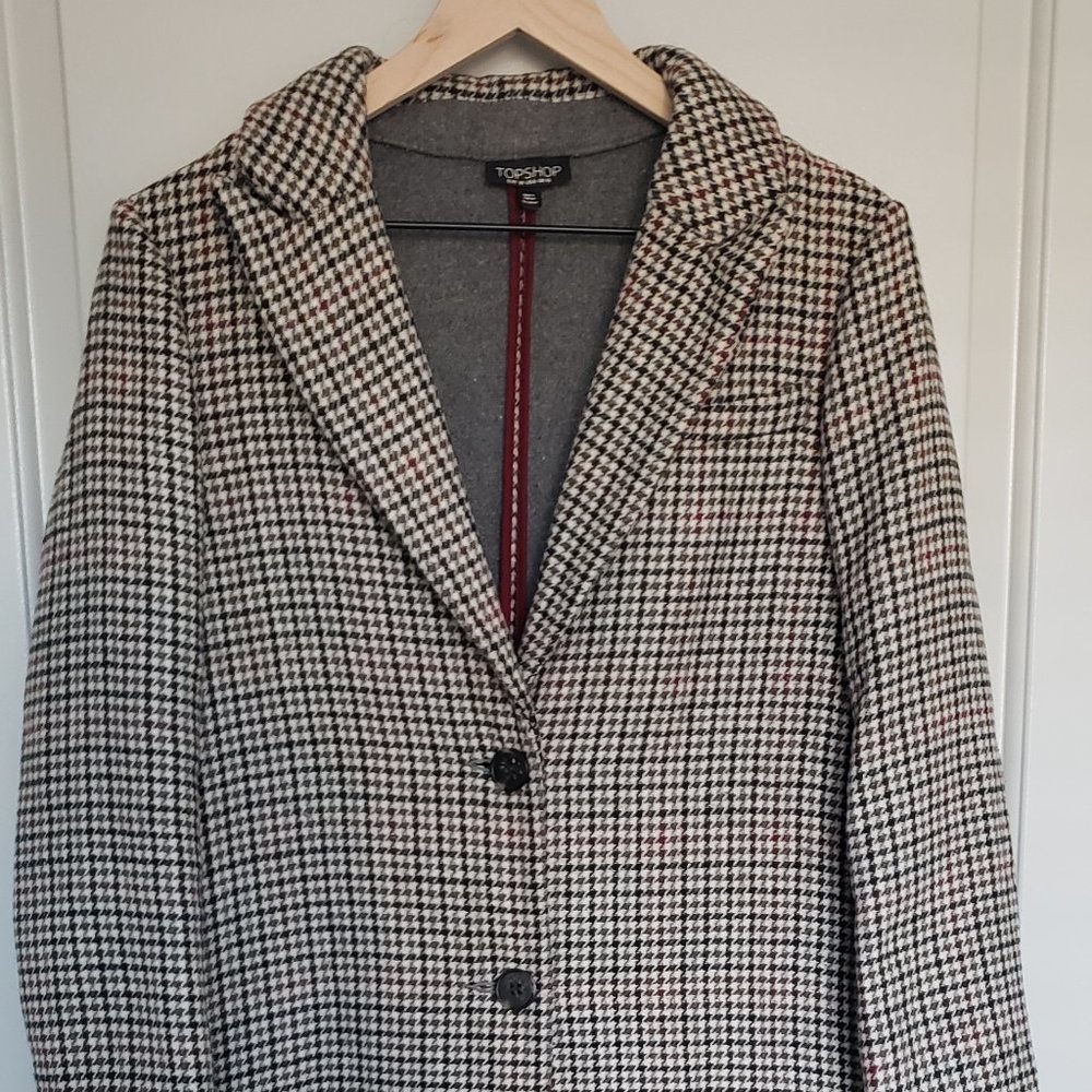 Topshop Oversized Double Breasted Plaid Overcoat in US 6
